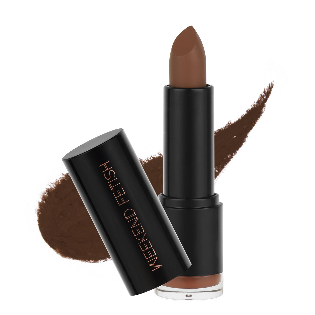 Weekend Fetish Creamy Matte Lipstick Brownie, in a warm nude shade