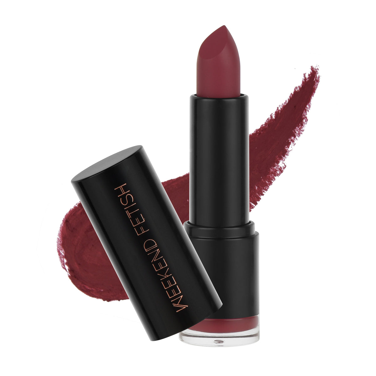 Weekend Fetish Creamy Matte Lipstick Juicy, in a warm plum shade