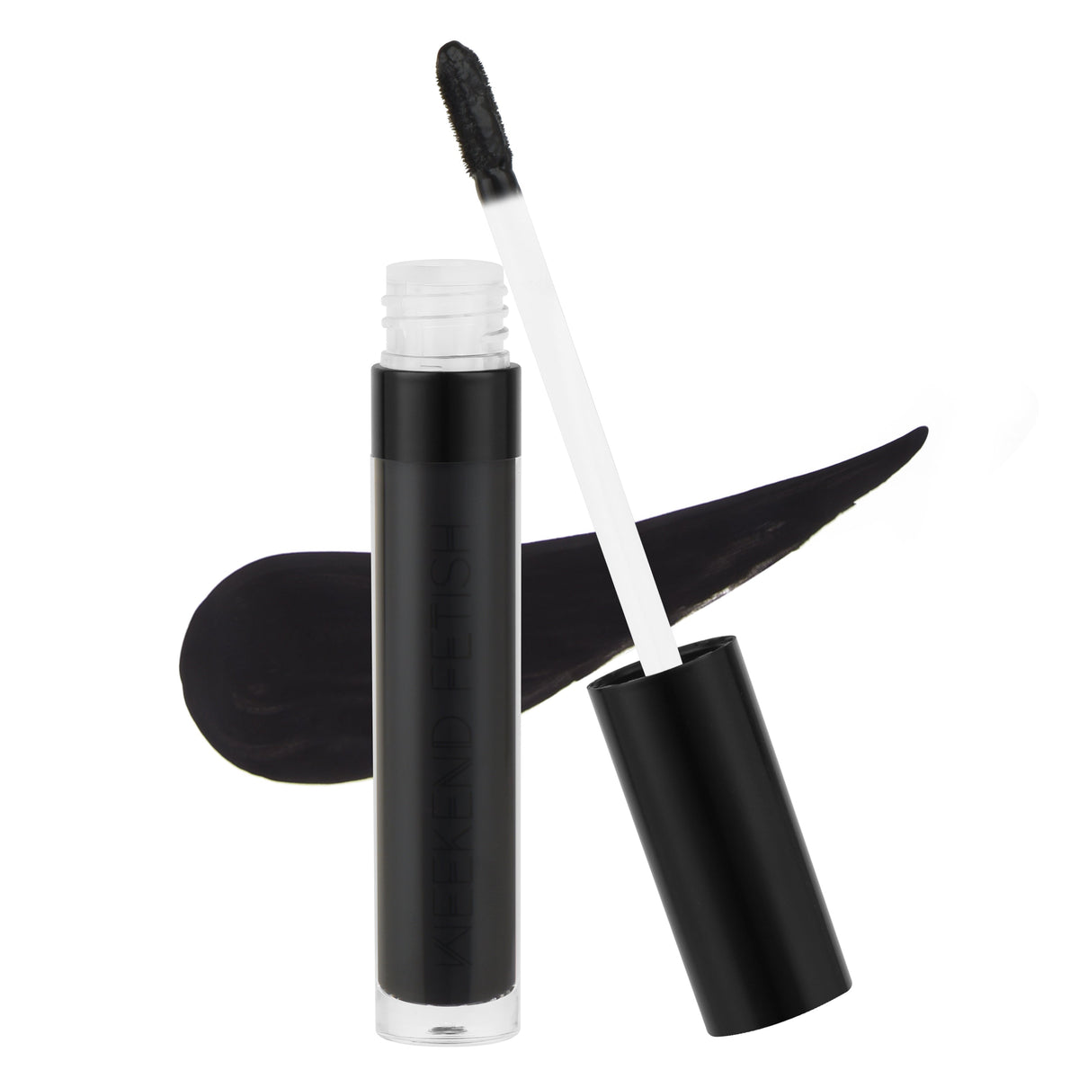 Weekend Fetish Matte Liquid Lipstick in Black, a bold black shade.