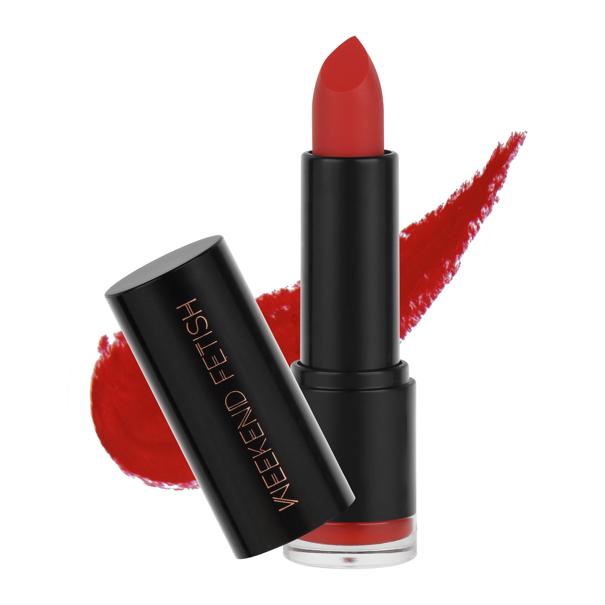 Weekend Fetish Creamy Matte Lipstick Jazzy, in a bright red shade