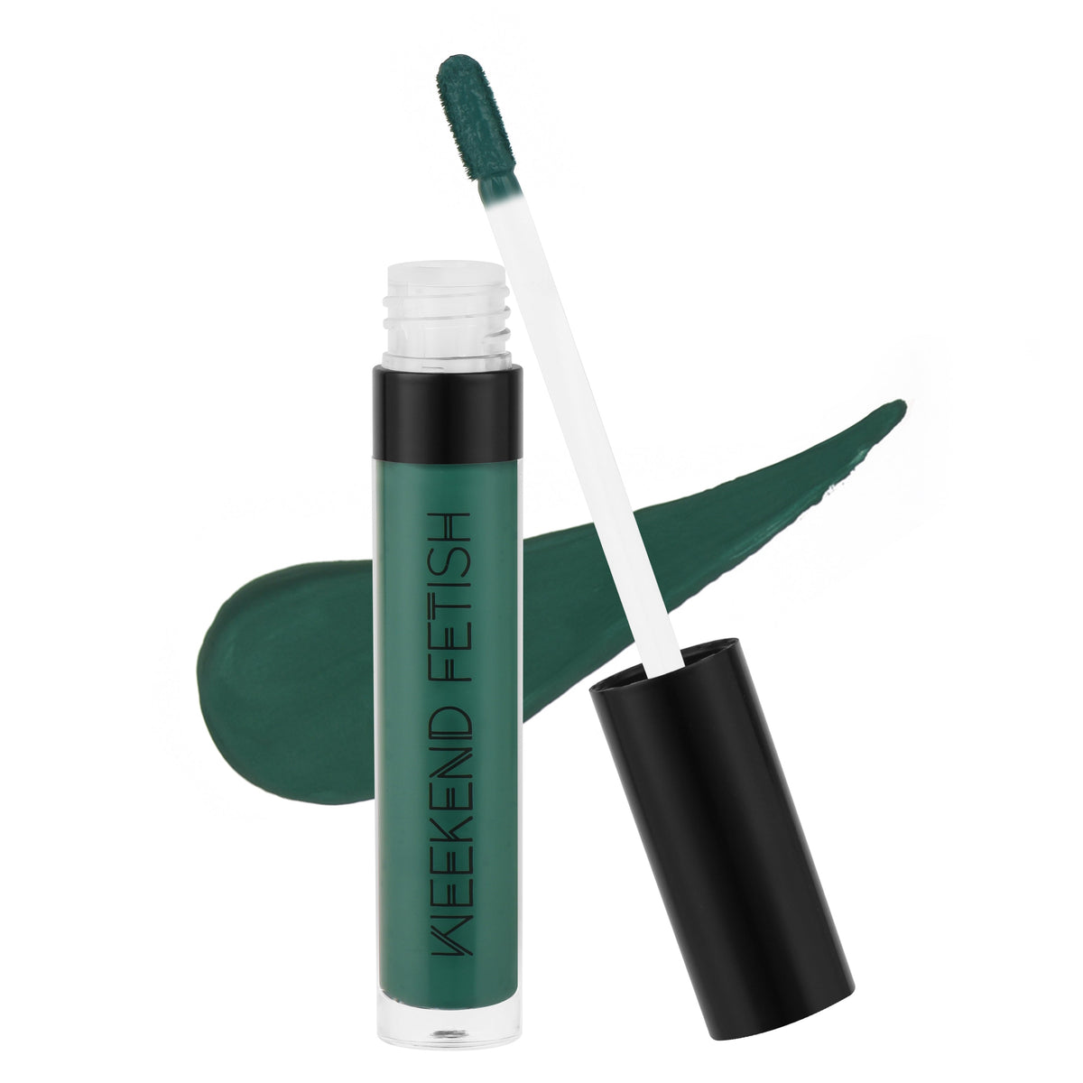 Weekend Fetish Matte Liquid Lipstick in New Money,  a bold green shade.