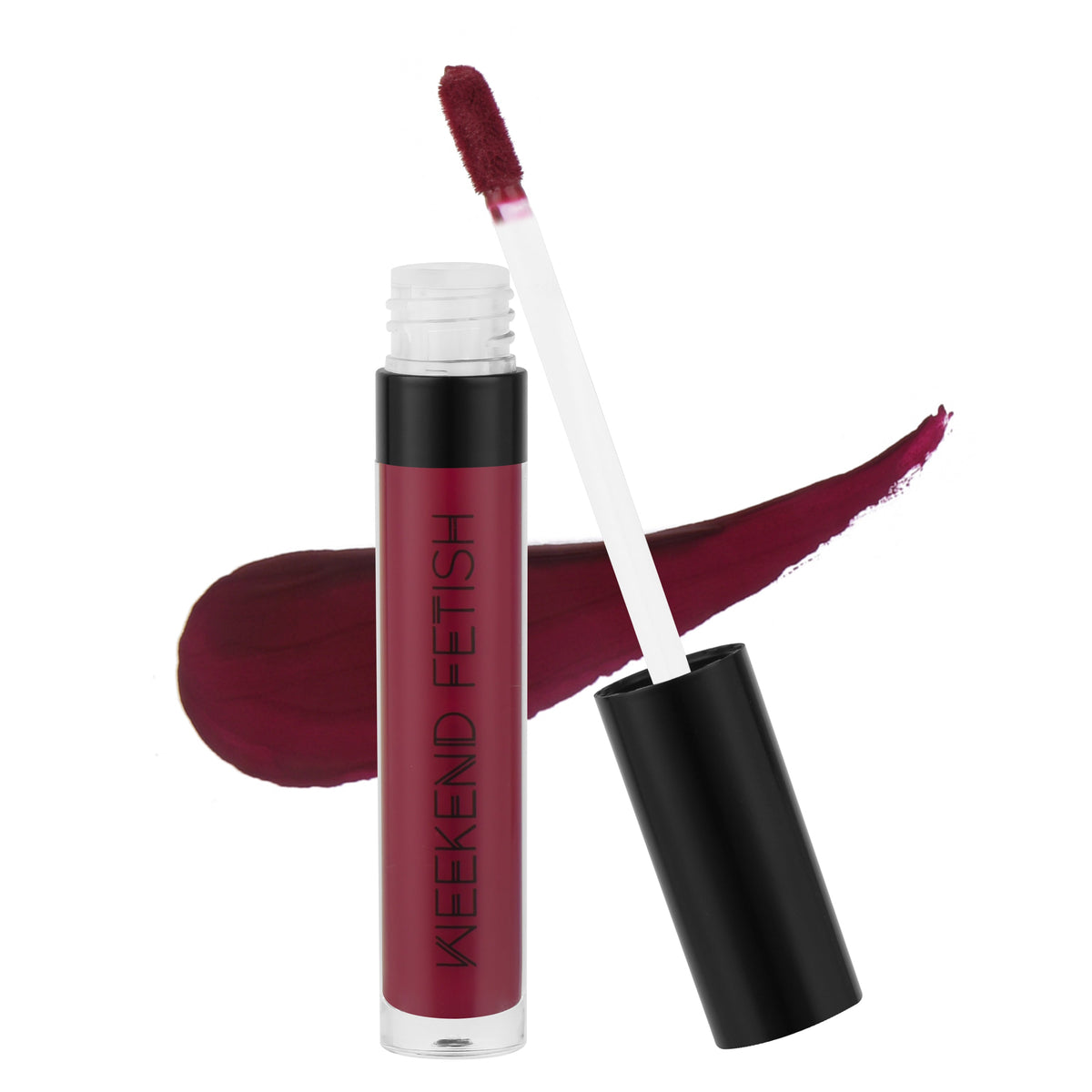 Weekend Fetish Matte Liquid Lipstick in Passion Fruit, a bold plum shade