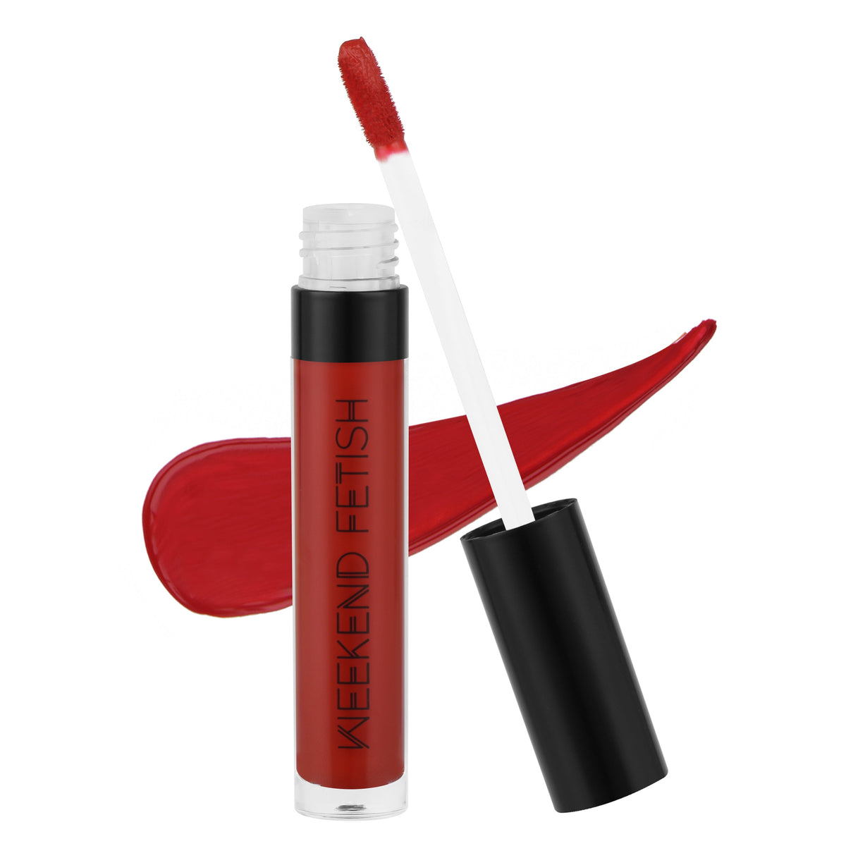 Weekend Fetish Matte Liquid Lipstick in Sassy, a bold red shade