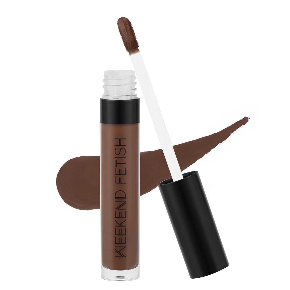 Weekend Fetish Matte Liquid Lipstick in Spice, a dark brown shade.